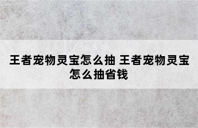 王者宠物灵宝怎么抽 王者宠物灵宝怎么抽省钱